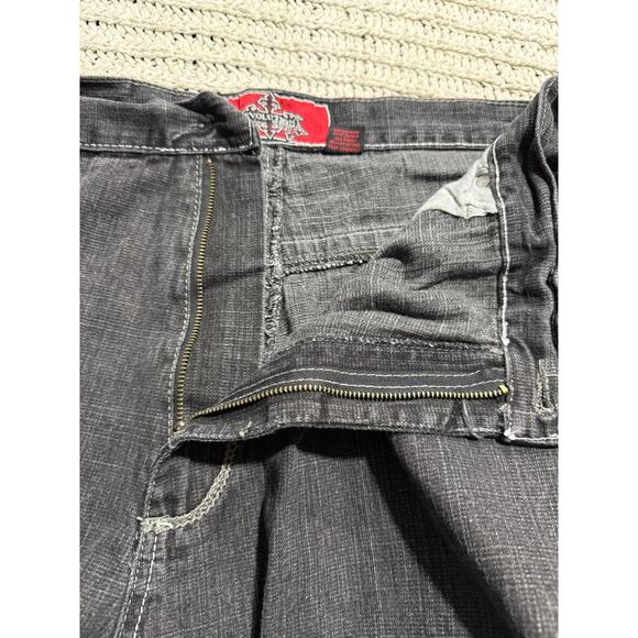 Y2K VTG Evolution Design Jeans Wide Leg Baggy Embroidered Cross Mens 44x34 Black - Picture 12 of 13